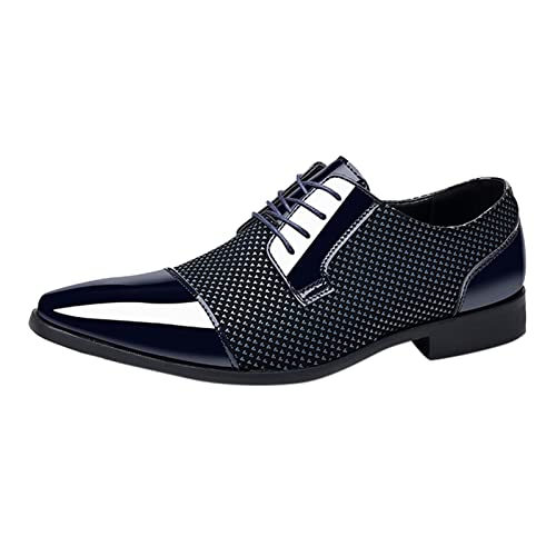 Herren Klassischer Business Lederschuhe beiläufige Stilvoll Herren Halbschuh mit bequemer Passform dünn Gewachste Schuhbänder Ideal für Anzugschuhe Herrenschuhe Herren (Dark Blue, 46) von BSWFA