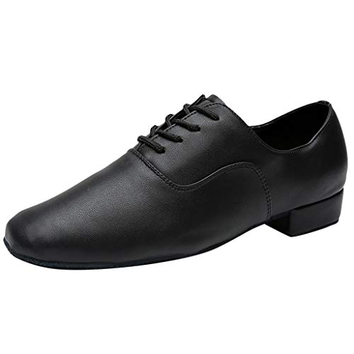 Herren Moderne Latein Atmungsaktiv Lederimitat Tango ballsaal Tanzschuhe Einfarbige Schnürschuh Absatz Übungsschuhe für Ballsaal-Tanzschuhe Indoor-Lederschuhe Trainingsschuhe Lateinische (Black, 39) von BSWFA