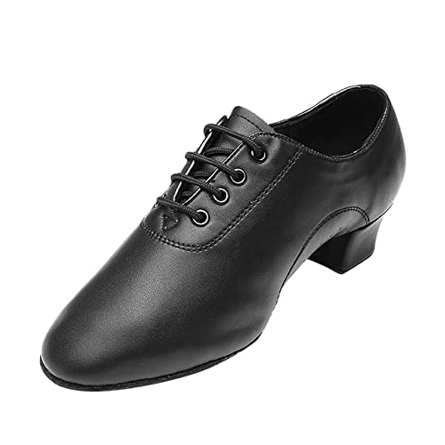 Herren Moderne Latein Atmungsaktiv Tango ballsaal Tanzschuhe Absatz Übungsschuhe für Ballsaal-Tanzschuhe Indoor-Lederschuhe Trainingsschuhe Lateinische Schwarz Größe：40-45eu (Black, 45) von BSWFA