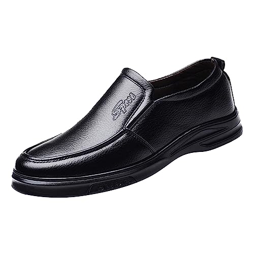 Herren Modische Atmungsaktiv Lederschuhe Farbe Einfacher Spitzer Zehe Loafers Schuhe zum Autofahren Klassische Schlupfschuhe Slipper Flach Weich Leicht Freizeitschuhe Wird mit Schuhkarton (Black, 42) von BSWFA