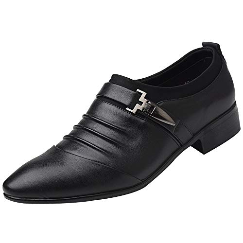 Herren Modische Atmungsaktiv Lederschuhe Farbe Einfacher Spitzer Zehe Loafers Schuhe zum Autofahren Klassische Schlupfschuhe Slipper Flach WeichLeicht Freizeitschuhe Schlupfschuhe (Black, 39) von BSWFA