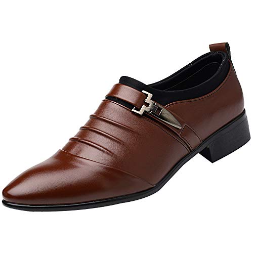 Herren Modische Atmungsaktiv Lederschuhe Farbe Einfacher Spitzer Zehe Loafers Schuhe zum Autofahren Klassische Schlupfschuhe Slipper Flach WeichLeicht Freizeitschuhe Schlupfschuhe (Brown, 44) von BSWFA