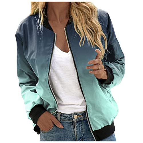 Leichte Strickjacke Damen Sommer Bomberjacke Ladies Light Bomber Jacket Leichte Fliegerjacke Blouson Pilotenjacke Kurzjacke Damenjacke Herbst Frühling College Jacke Trainingsjacke Damen G-Minzgrün XXL von BSWFA