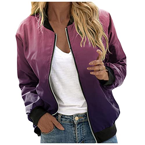 Strickjacke Damen Kurz, Bomberjacke Ladies Light Bomber Jacket Leichte Fliegerjacke Blouson Pilotenjacke Kurzjacke Damenjacke Herbst Frühling College Jacke Jacken Damen übergangsjacken Z01G-Lila XL von BSWFA