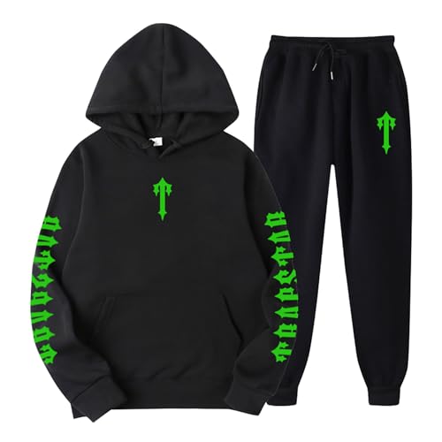 BTBDYDH Sportanzug Herren Unisex Trapstar Jogginganzug für Herren Lose Hoodies Tracksuit Y2K für Herren Hip Hop Trainingsanzüge für Männer Sportanzug 2 Stück Anzug Set Trapstar Anzug 03-Schwarz 3XL von BTBDYDH