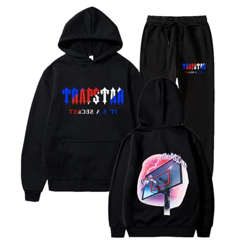 Coole Hoodies Herren Trapstar Anzug Herren Trapstar Jogginganzug 2-teilig Trapstar Logo Trainingsanzug Sportanzug Tracksuit Unisex Jogging Anzug Set mit Hoodie und Hose Hoodie y2k 04-Schwarz S von BTBDYDH