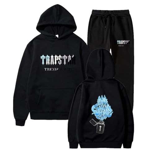 Jogginganzug Trapstar Anzug Herren Trapstar Jogginganzug 2-teilig Leichte Trapstar Logo Trainingsanzug Sportanzug Tracksuit Unisex Jogging Anzug Set mit Hoodie und Hose Hoodie y2k 01-Schwarz M von BTBDYDH