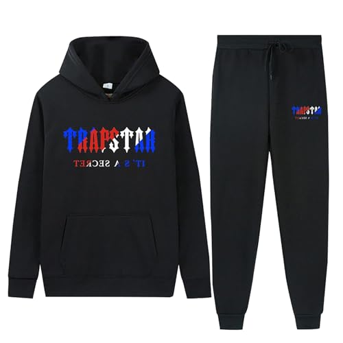 Trapster Trapstar Anzug Herren 2-teilig Trapstar Jogginganzug Herbst Trapstar Logo Trainingsanzug Sportanzug Leichte Tracksuit Unisex Jogging Anzug Set mit Hoodie und Hose Hoodie y2k 02-Schwarz S von BTBDYDH