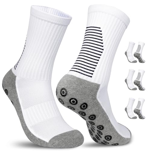 BTNEEU 3 Paar Grip Socken Fussball 38-46 Anti Rutsch Fußballsocken für Herren Damen Atmungsaktiv Rutschfeste Sportsocken Fußball Socken Männer für Fussball Basketball Laufen Radfahren (Grau-3pc) von BTNEEU