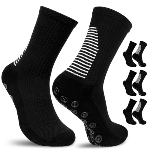 BTNEEU 3 Paar Grip Socken Fussball 38-46 Anti Rutsch Fußballsocken für Herren Damen Atmungsaktiv Rutschfeste Sportsocken Fußball Socken Männer für Fussball Basketball Laufen Radfahren (Schwarz-3pc) von BTNEEU