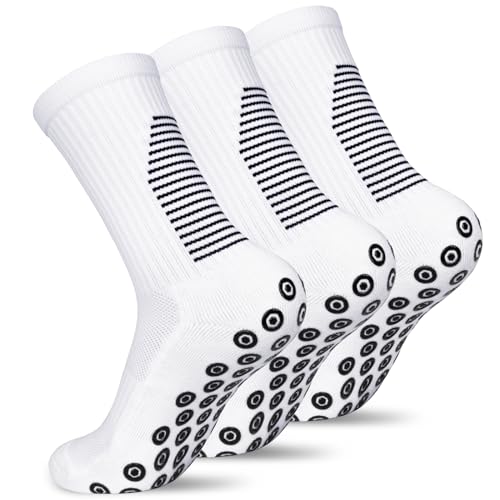 BTNEEU 3 Paar Grip Socken Fussball 38-46 Anti Rutsch Fußballsocken für Herren Damen Atmungsaktiv Rutschfeste Sportsocken Fußball Socken Männer für Fussball Basketball Laufen Radfahren (Weiß-3pc) von BTNEEU