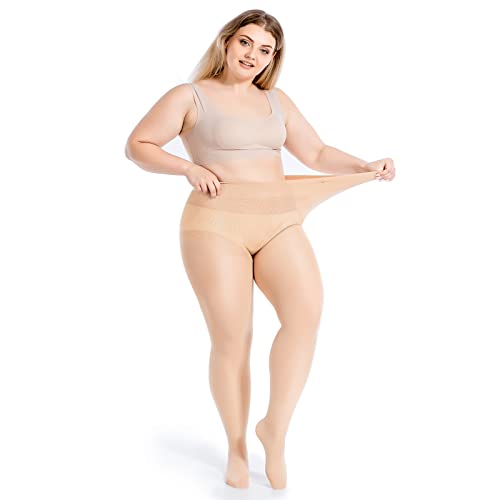 BTNEEU 1 Paar Damen Strumpfhose Große Größen Elastisch Hohe Taille Strumpfhosen Reißfest Atmungsaktiv Leggings Pantyhose Transluzent Strumpfhosen Plus Size Frühling Herbst (4XL-5XL, Hautfarbe) von BTNEEU