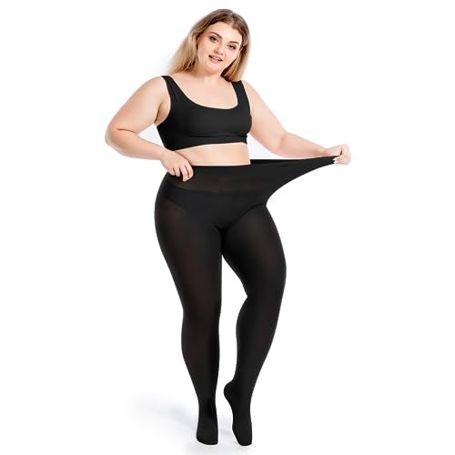 BTNEEU 1 Paar Damen Strumpfhose Große Größen Elastisch Hohe Taille Strumpfhosen Reißfest Atmungsaktiv Leggings Pantyhose Transluzent Strumpfhosen Plus Size Frühling Herbst (4XL-5XL, Schwarz) von BTNEEU