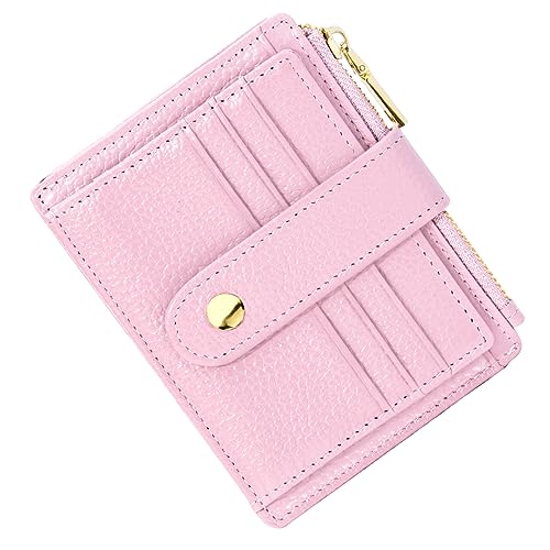 BTNEEU Kreditkartenetui Damen Echtes Leder Geldbörse Klein RFID Schutz Kartenetui mit Münzfach Herren Geldbeutel Mini Portemonnaie Visitenkartenetui Slim Card Holder mit 9 Kartenfächer (Sakura pink) von BTNEEU