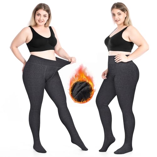 BTNEEU Thermo Strumpfhose Fleece Strumpfhose Damen Gefüttert Winter Warme Strümpfe Leggings Dicke Strumpfhosen Grosse Grössen (DE/NL/SE/PL, Alphanumerisch, XXL, 4XL, Regular, Regular, Grau-400g) von BTNEEU