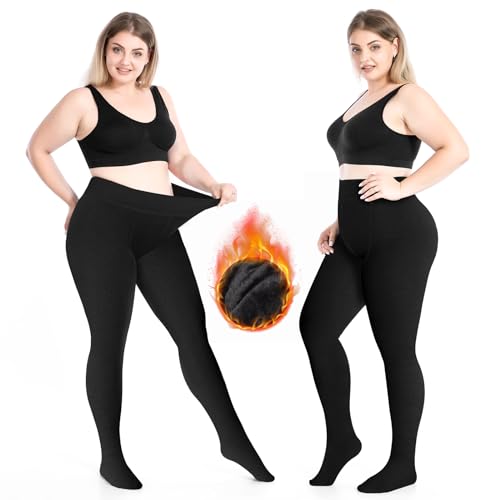 BTNEEU Thermo Strumpfhose Fleece Strumpfhose Damen Gefüttert Winter Warme Strümpfe Leggings Dicke Strumpfhosen Grosse Grössen (DE/NL/SE/PL, Alphanumerisch, XXL, 4XL, Regular, Regular, Schwarz-400g) von BTNEEU