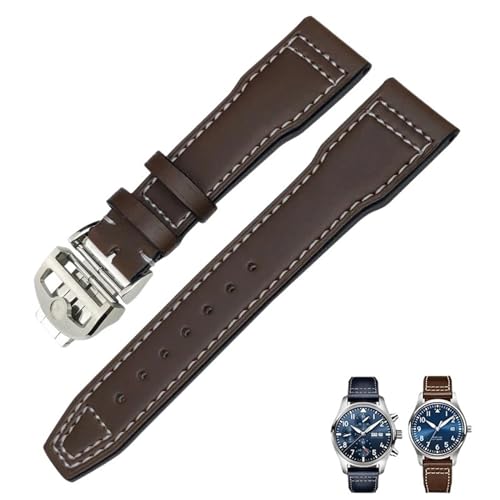 BUDAY 20 mm, 21 mm, 22 mm, Echtleder-Armband, passend für IWC-Pilotenuhr IW3777 Portofino Mark 18, schwarz, blau, braun, Herrenarmband, 20 mm, Achat von BUDAY