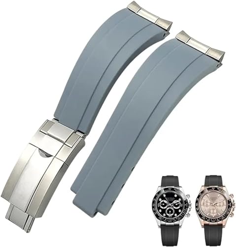 BUDAY Gummi-Armband mit kurzer Schnalle, 20 mm, 21 mm, passend für Rolex Daytona Submariner Role Oysterflex Yacht Master, kleines Handgelenk, Silikon, 20 mm, Achat von BUDAY