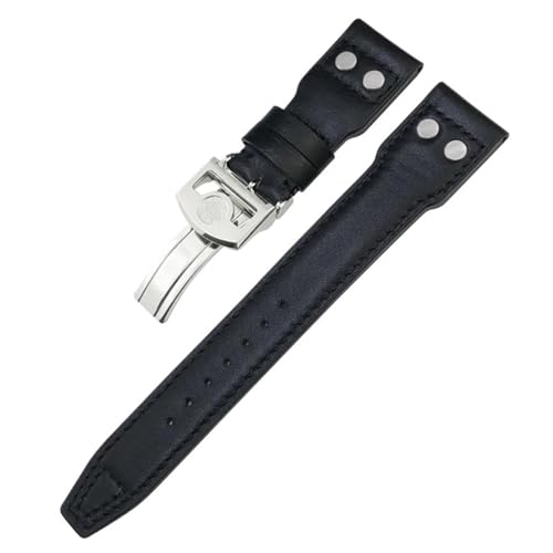 BUDAY Nieten-Uhrenarmband aus echtem Leder, 20 mm, 21 mm, 22 mm, passend für IWC Big Pilot IW377714 Spitfire Top Gun, braunes Rindslederband, 22 mm, Achat von BUDAY