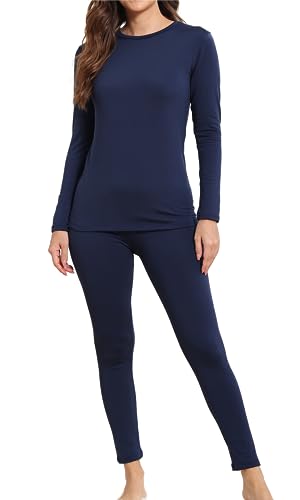 BUENOS NINOS Thermo-Unterwäsche für Damen, Basisschicht, Pyjama-Set, lange Unterhose mit Fleece gefüttert, kaltes Wetter, thernal Wear Winter, Marineblau, XXX-Large von BUENOS NINOS