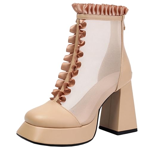 BULVJ Damen Mesh-Stiefeletten Stiefeletten mit Blockabsatz und Reißverschluss und Plateau BULVJ Damen Mesh-Stiefeletten Stiefeletten mit Blockabsatz und Reißverschluss und Plateau von BULVJ