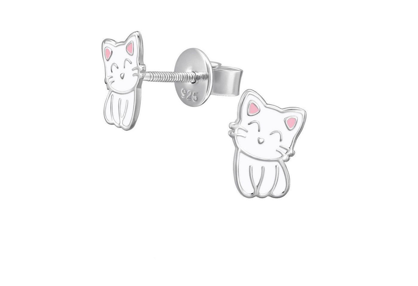 BUNGSA Ohrring-Set Ohrstecker weiße Katze aus 925 Silber Kinder (1 Paar (2 Stück), 2-tlg), Ohrschmuck Ohrringe von BUNGSA