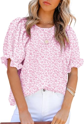 BUNSLOOM Bluse Damen Sommer Blumenmuster Rundhals Kurzarm Babydoll Oberteil Lockeres Shirt BUNSLOOM Bluse Damen Sommer Blumenmuster Rundhals Kurzarm Babydoll Oberteil Lockeres Shirt von BUNSLOOM