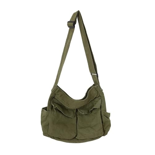 BUPEI Canvas-Umhängetasche mit großem Fassungsvermögen, einfarbige Freizeit- oder Reisetasche aus weichem Denim, modischer Damenrucksack (Color : Army green) von BUPEI