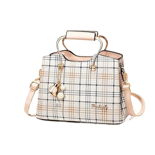 BUPEI Handtasche, Umhängetasche for Damen, Kunstledertasche, verstellbarer Schultergurt, Tasche mit Tragegriff oben, Umhängetasche mit großem Fassungsvermögen (Color : Plaid Apricot, Size : One Size) von BUPEI