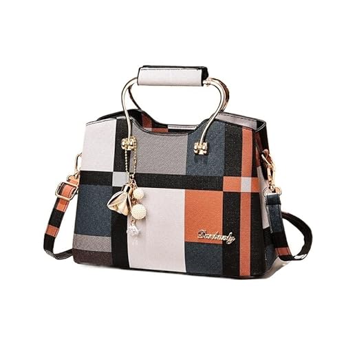 Handtasche, Umhängetasche for Damen, Kunstledertasche, verstellbarer Schultergurt, Tasche mit Tragegriff oben, Umhängetasche mit großem Fassungsvermögen (Color : Black Square Orange, Size : One Size von BUPEI