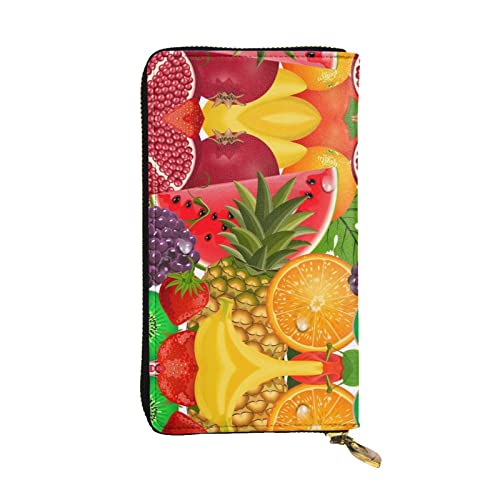 BURGHR Ocean Sailboat Bedrucktes Leder Reißverschluss um Continental Brieftasche, Clutch-Geldbörse, Kreditkartenetui, Frische Saftige Früchte Ananas Beeren Wassermelone Traube Orange, Einheitsgröße, von BURGHR