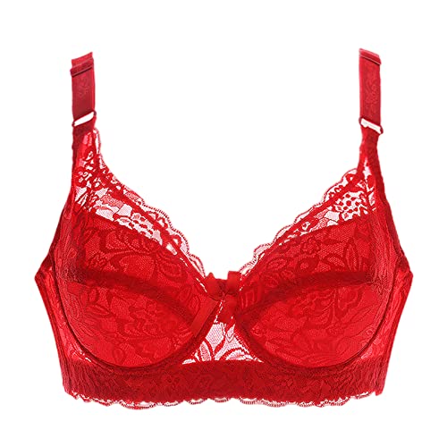 BURUVO Damen Push Up BH mit geblümter Spitze Cups Bügel BH Gepolsterte Unterwäsche Bustier Dünne Dessous Top Red 75D von BURUVO