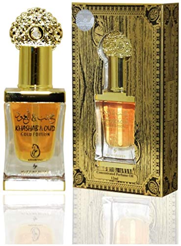 Parfüm Khashab & Oud Gold Edition 12ML von MyPerfumes Attar Arabe Oriental Musk Halal für Männer und Frauen 100% Öl ohne Alkohol Langanhaltendes Duftöl Noten: Oud, Himbeere, Karamell, Moschus von BUSINESS SQUARE BS