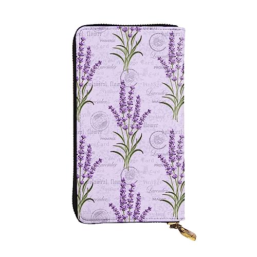 Echtes Leder Lange große Kapazität Herren und Damen Mathematik Formel Reißverschluss Geldbörsen Kann als Geschenk, Kartenetui, Clutches, Einteilige polierte Oberfläche, Mehrfarbig bedrucktes Muster, Lavendel-Stempel, Einheitsgröße von BUULOO