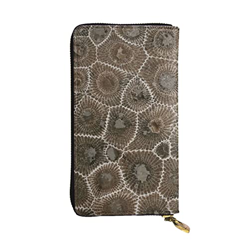 Echtes Leder Lange große Kapazität Herren und Damen Petoskey Stone Zip Geldbörsen Kann als Geschenke, Kartenetui, Clutches, Einteilige polierte Oberfläche, Mehrfarbig bedrucktes Muster, Petoskey Stein, Einheitsgröße von BUULOO