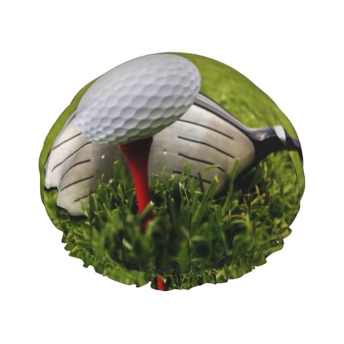 Golfball-Duschhaube mit elastischer, wasserdichter Duschhaube, doppellagig, wiederverwendbar, Ohrenschützer für Männer, Frauen und Frauen von BUULOO