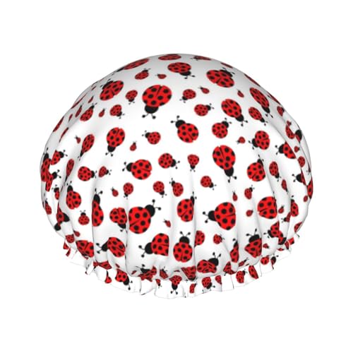 Ladybug Duschhaube mit elastischer, wasserdichter Duschhaube, doppellagig, wiederverwendbar, Ohrenschützer für Männer, Frauen, Frauen von BUULOO