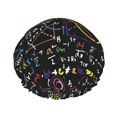 Math Formula Duschhaube mit elastischer, wasserdichter Duschhaube, doppellagig, wiederverwendbar, Ohrenschützer für Männer, Frauen und Frauen von BUULOO