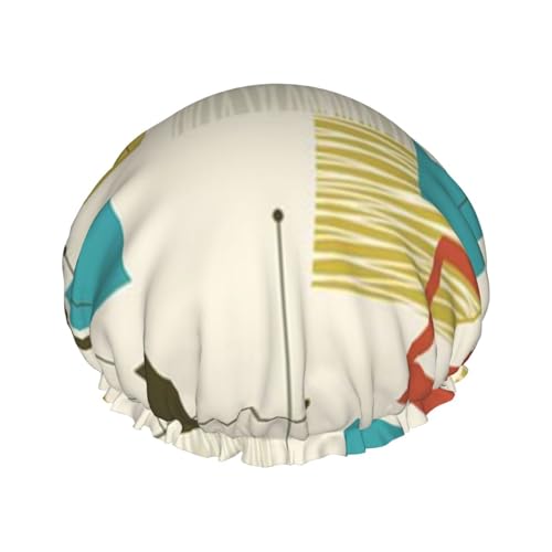 Mid Century Moderne Duschhaube mit elastischer, wasserdichter Duschhaube, doppellagig, wiederverwendbar, Ohrenschützer für Männer, Frauen und Frauen von BUULOO