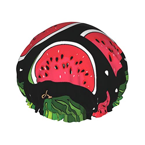 Wassermelone Duschhaube mit elastischer, wasserdichter Duschhaube, doppellagig, wiederverwendbar, Ohrenschützer für Männer, Frauen und Frauen von BUULOO