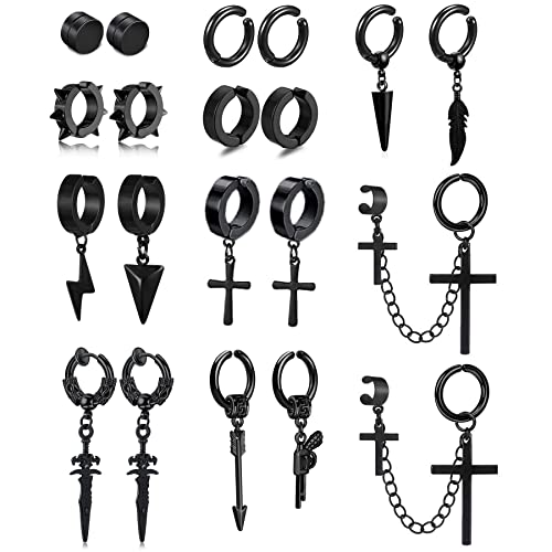 20 Stücke Magnet Ohrstecker Ohrringe Edelstahl Clip Ohrringe Kreuz Feder Anhänger Ohrringe Set Fake Ohrringe Magnet Ohrringe Herren, Schwarz von BVLAGIDA