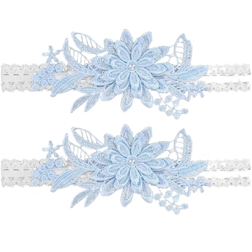 2 Stück Blaues Strumpfband Hochzeit, Hochzeit Strumpfbänder Spitze Braut Strumpfband Faux Perlen Strumpfband, Für Hochzeit, Elastisches Hochzeit Strumpfband von BVSRCP