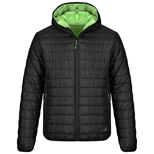 BWOLF APOLLO Steppjacke Herren Steppjacke Damen Wasserdichte Outdoor Jacken für Männer Damen Steppjacke Winddichte Steppjacke Warme mit Kapuze (4XL, Schwarz/Grün) von BWOLF