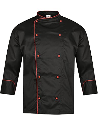 BWOLF BIKO NOBU Kochjacke Unisex Kochjacke Damen Kochjacke Herren Schwarz/Weiss Kochkleidung Professional Chef Uniform Langarm (Schwarz, 2XL) von BWOLF