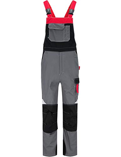 BWOLF Techno Latzhose Herren Arbeitshose Schutz-Latzhose Herren/Damen mit Reflektierenden Elementen in Grau/Rot/Schwarz (2XL) von BWOLF