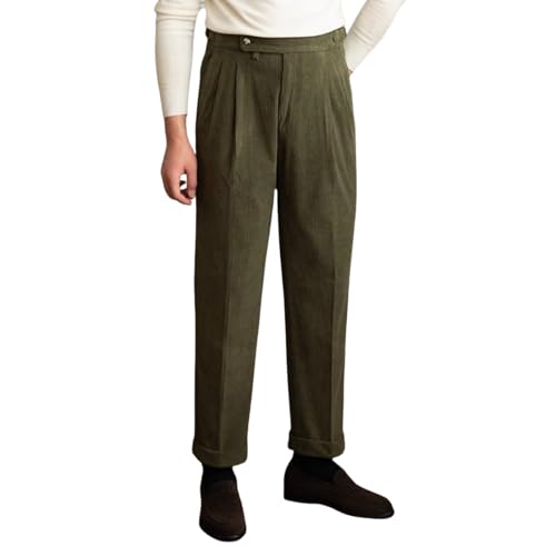 Gurkha-Hose für Herren, Vintage-Stil, plissiert, knitterfrei, Cord-Anzughose, italienischer Neapel-Stil, hohe Taille, grün, 33 W Gurkha-Hose für Herren, Vintage-Stil, plissiert, knitterfrei, Cord-Anzughose, italienischer Neapel-Stil, hohe Taille, grün, 33 W von BXCZEDW