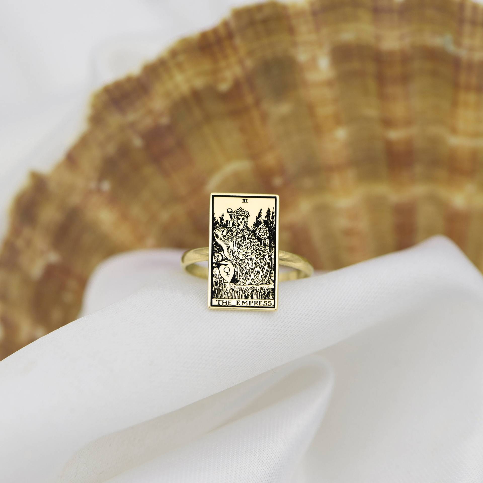 10K Solid Gold Tarot Karten Ring - Die Kaiserin Schmuck Rechteck Damen Jubiläumsgeschenke Geburtstagsgeschenke Uluerjewelry von BYDEMIRULUER