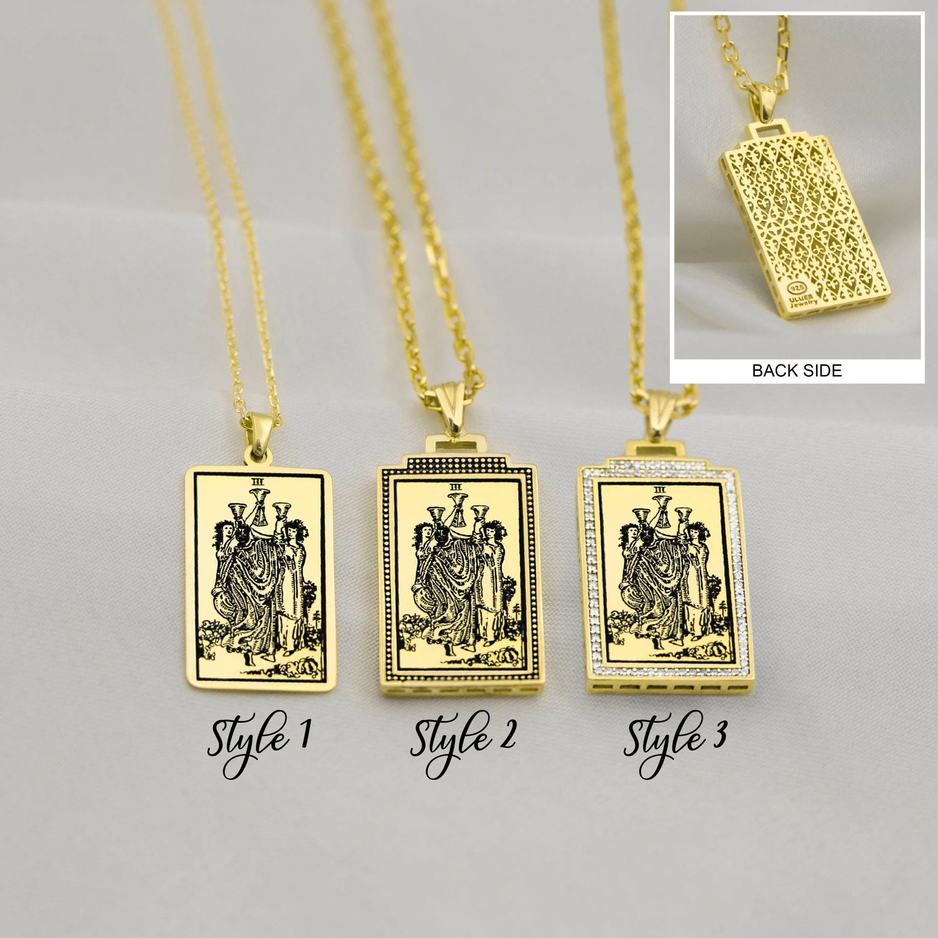 Personalisiertes Geschenk - Drei Tassen Tarot Karte Halskette Gold Oder Silber Schmuck Geschenke Für Sie Von Demir Uluer von BYDEMIRULUER