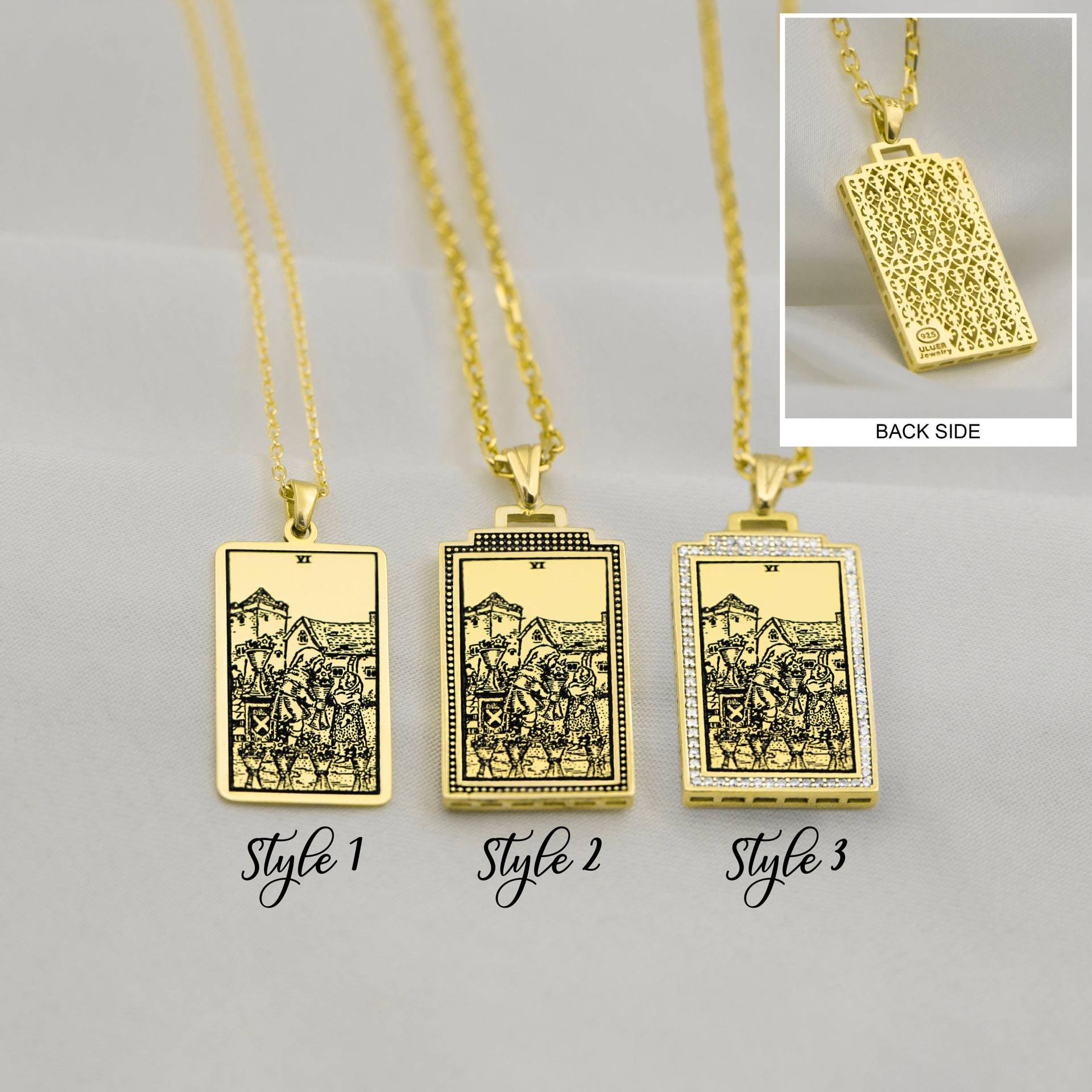 Tarot Karte Halskette Gold - Sechs Tassen Karten Anhänger Geschenke Accessoires Schmuck Geschenk Für Sie, Ihn Uluer von BYDEMIRULUER