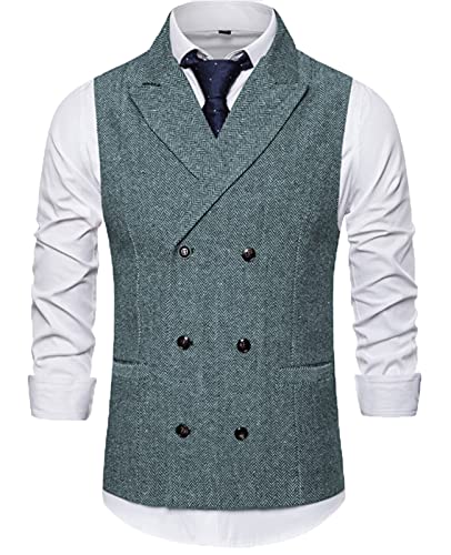 BYLUNTA Elegant Herren Tweed Doppeltes Weste Herringbone Vintage Hochzeit Wolle Slim Retro S-3XL Business(Hellblau,M) von BYLUNTA